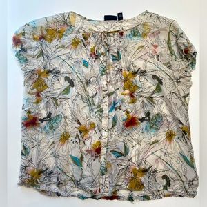 a.n.a. Floral Summery sheer button up top size PM